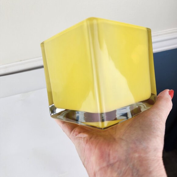 Yellow Art Glass With Clear Cube 4" - Picture 5 of 5